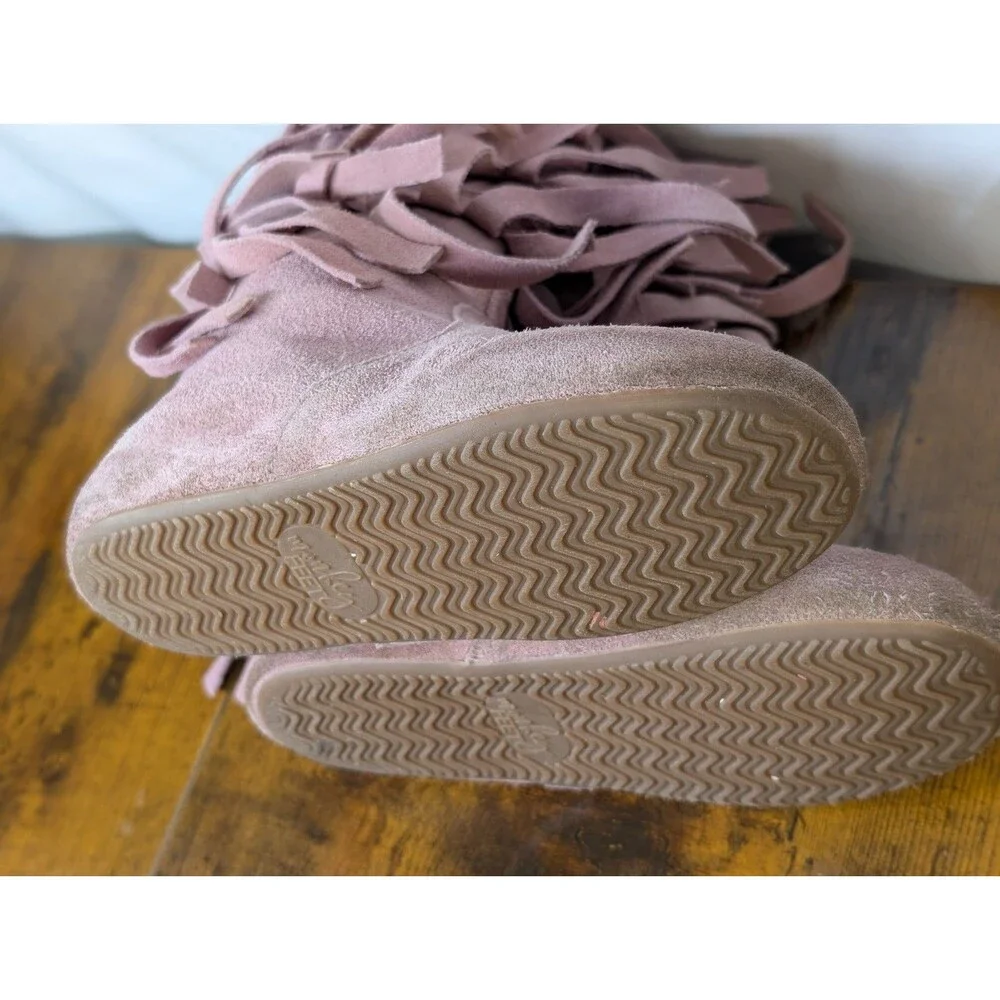 Monkey Feet Suede Fringe Boots Pink Zip Up Soft Sole Kids Size 5/6 Toddler